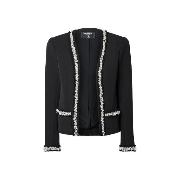BALMAIN Embellished tulle trimmed wool and cotton blazer - Picture 3 of 11